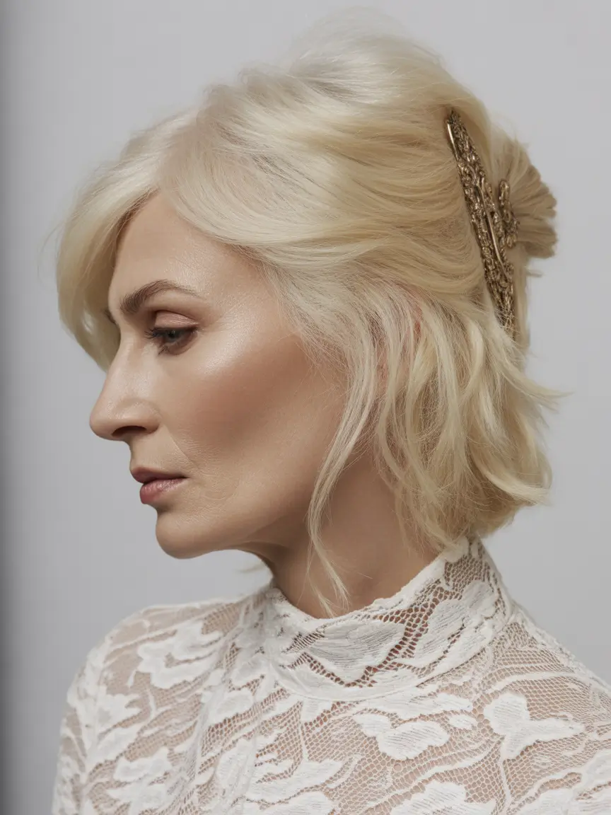 Fall hairstyles for women over 60+Platinum Softness with a Sculpted Lift