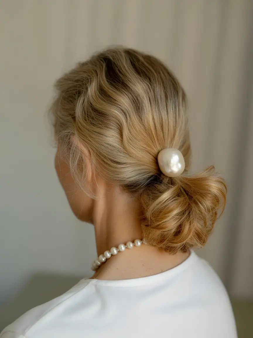 Fall hairstyles for women over 60+Pearl-Accented Pony with Elegant Ease