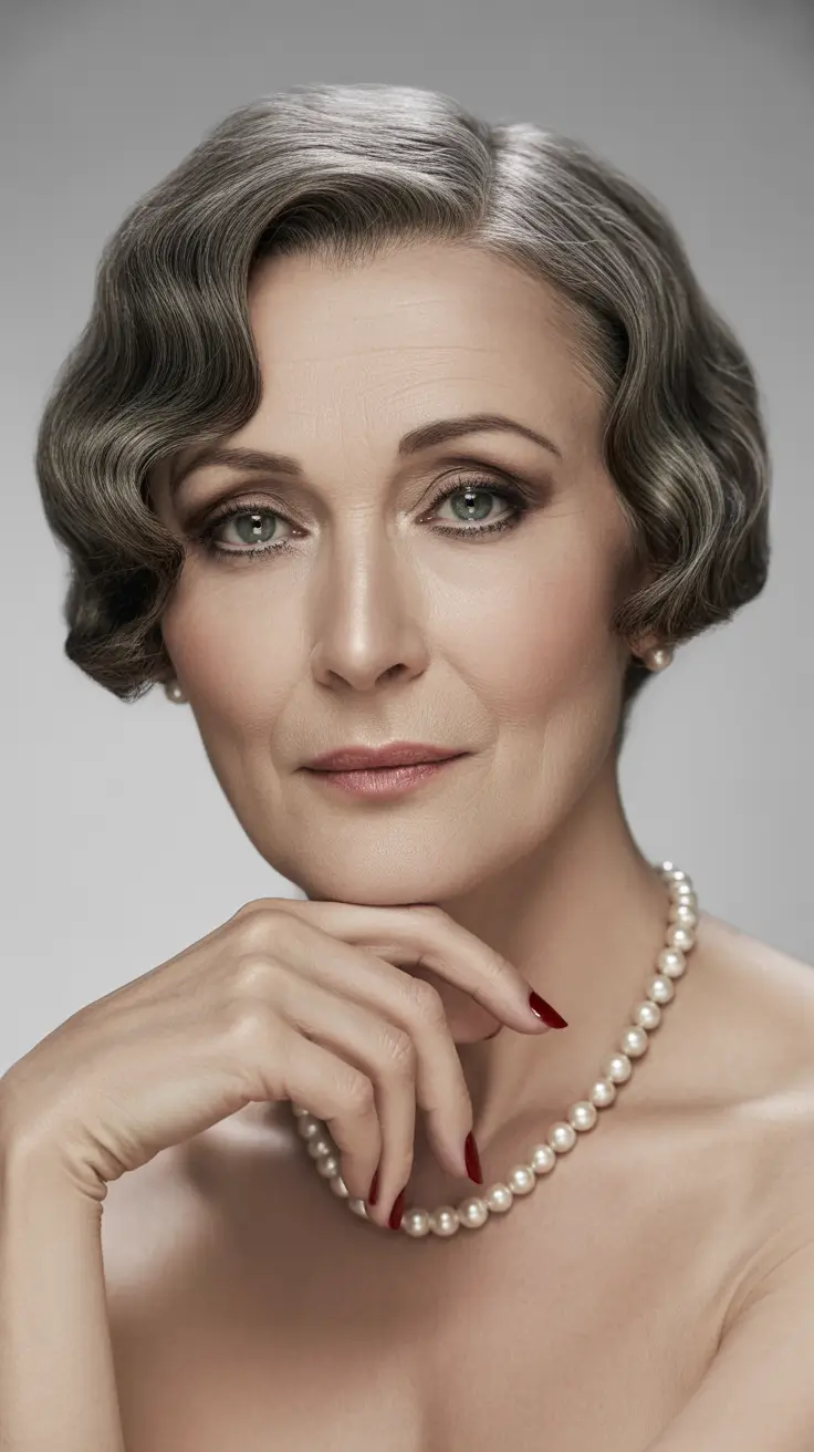 Fall hairstyles for women over 60 Vintage Pearl Wave with a Modern Edge