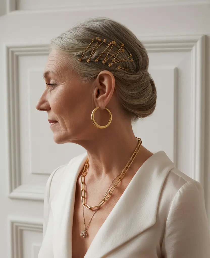 Fall hairstyles for women over 60+Minimalist Gold Geometry on Silver