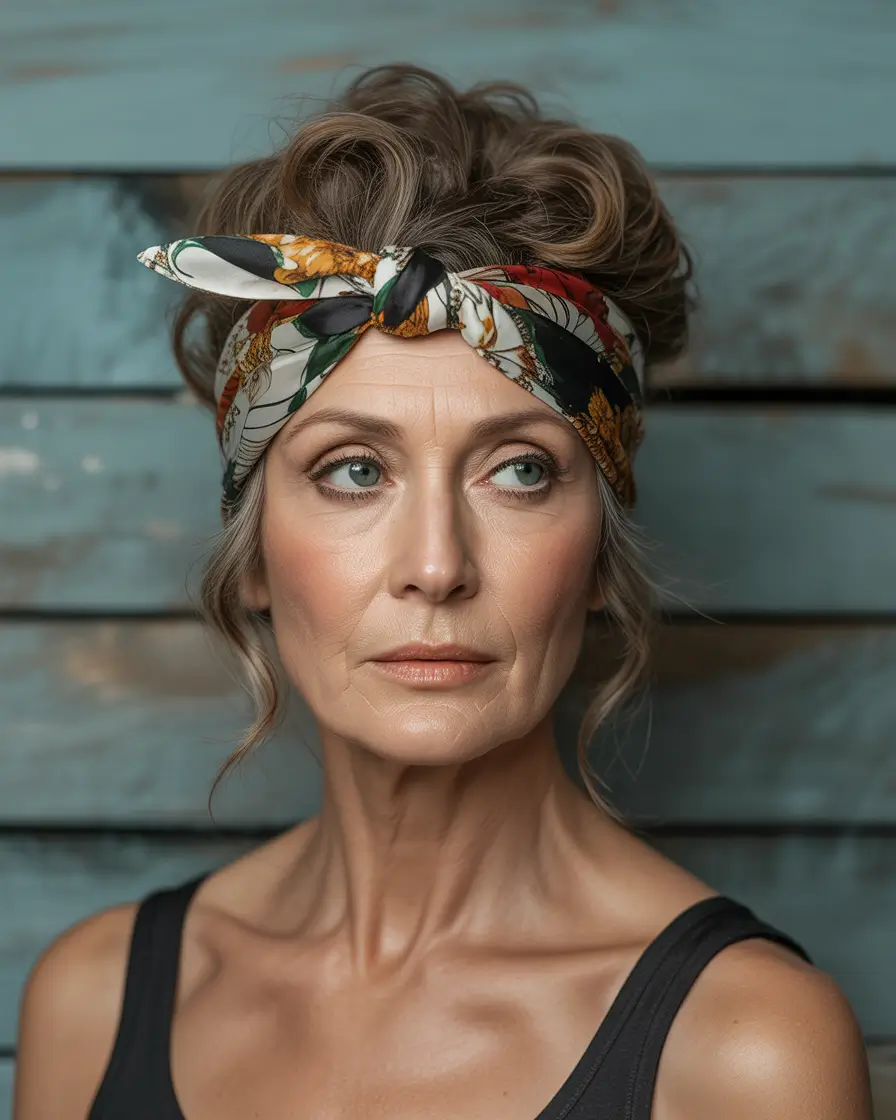 Fall hairstyles for women over 60+Bandana Volume with Effortless Edge