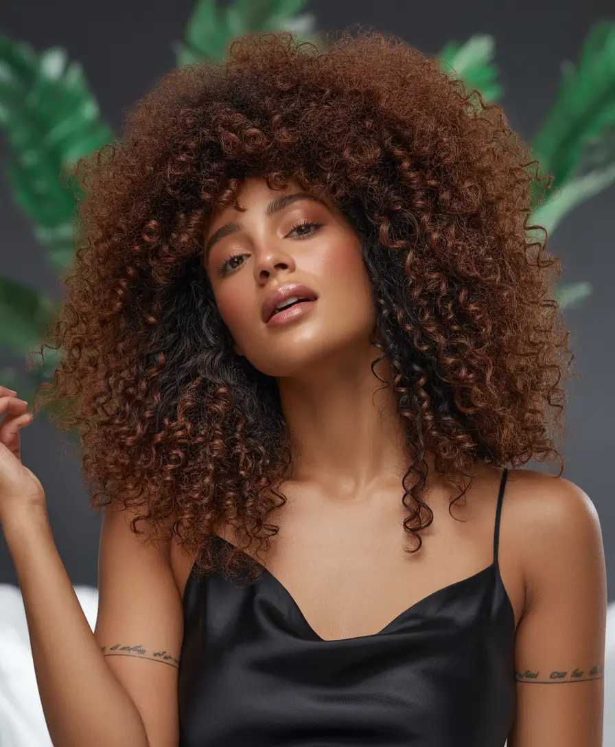 Auburn fall hair color 2025 Voluminous Curly Auburn Afro