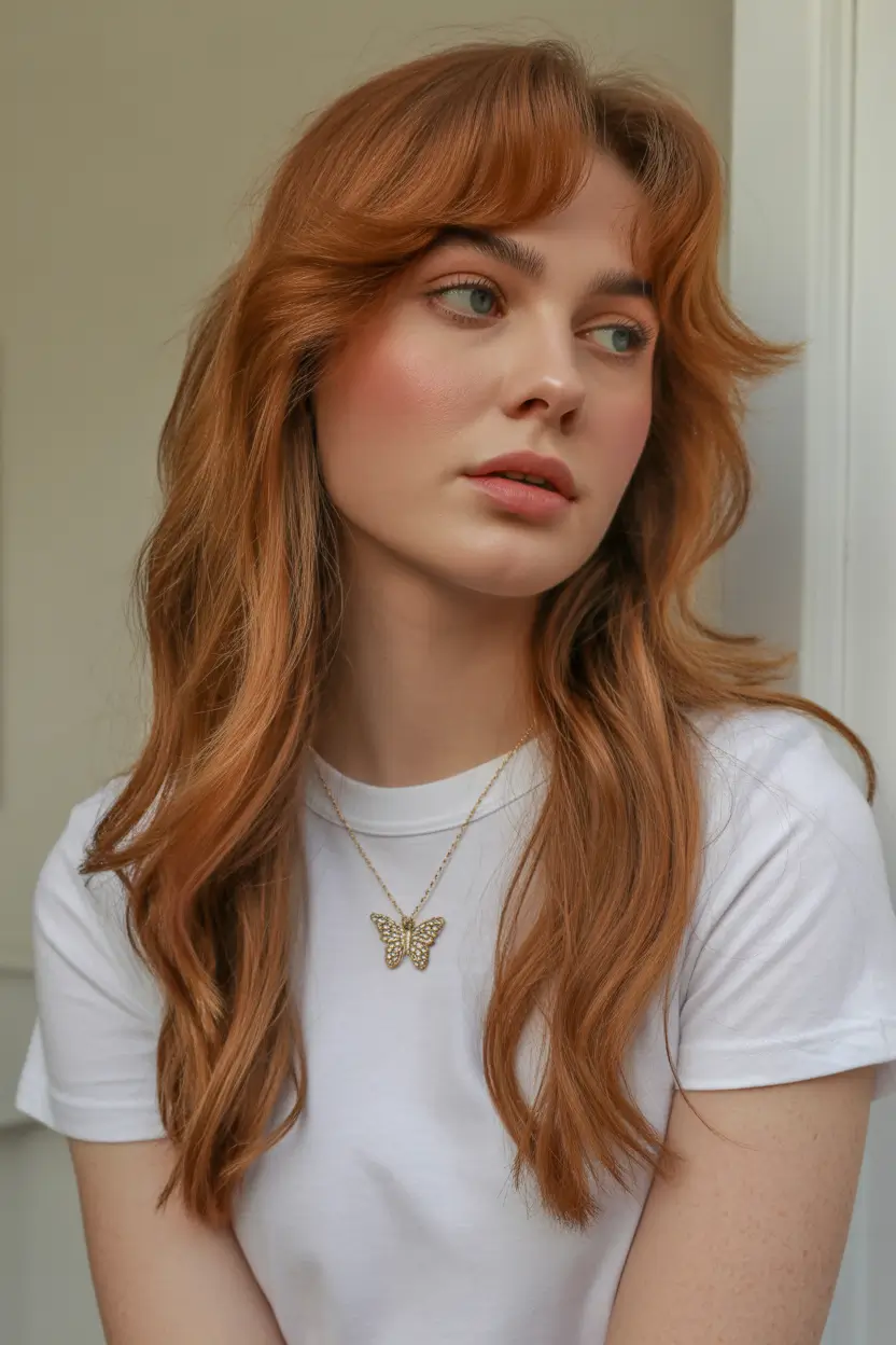 Auburn fall hair color 2025 Soft Ginger Auburn with Feathered Layers