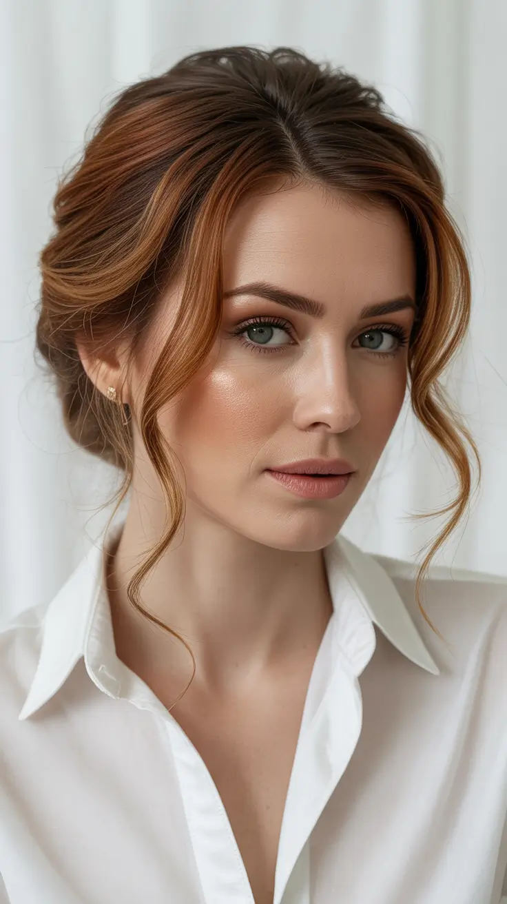 Auburn fall hair color 2025 Polished Auburn Low Bun with Highlights
