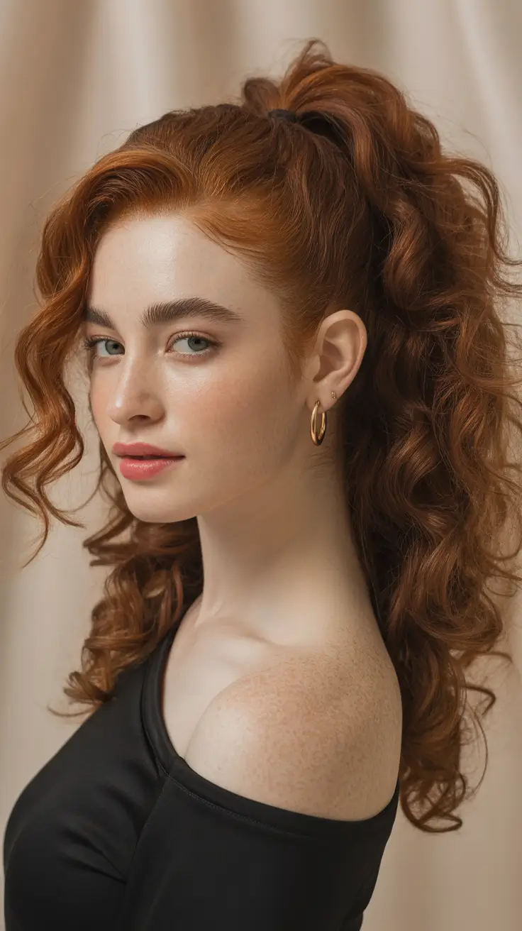 Auburn fall hair color 2025 High Auburn Ponytail with Cascading Curls