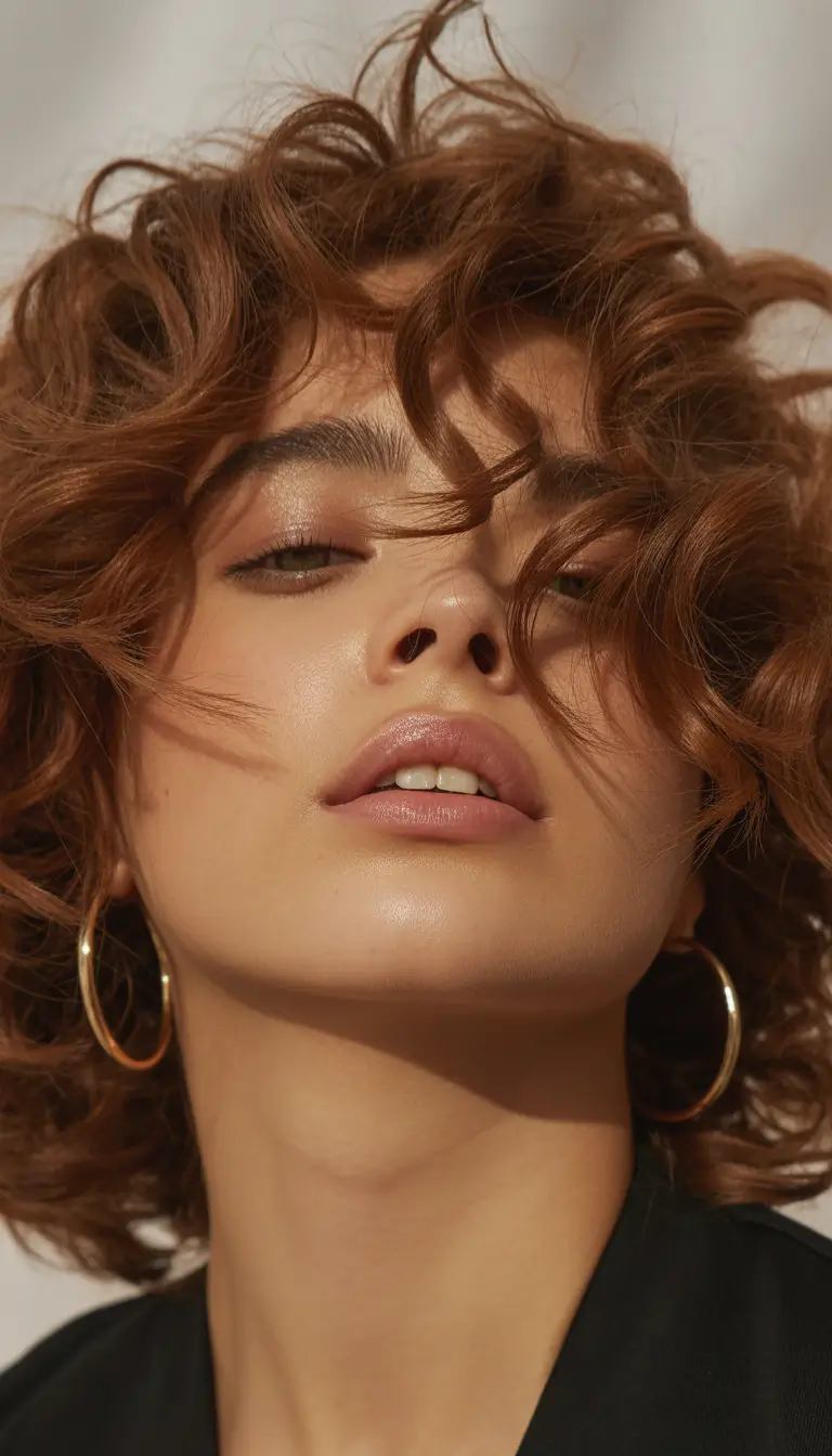 Auburn fall hair color 2025 Short Auburn Curls with Tousled Texture