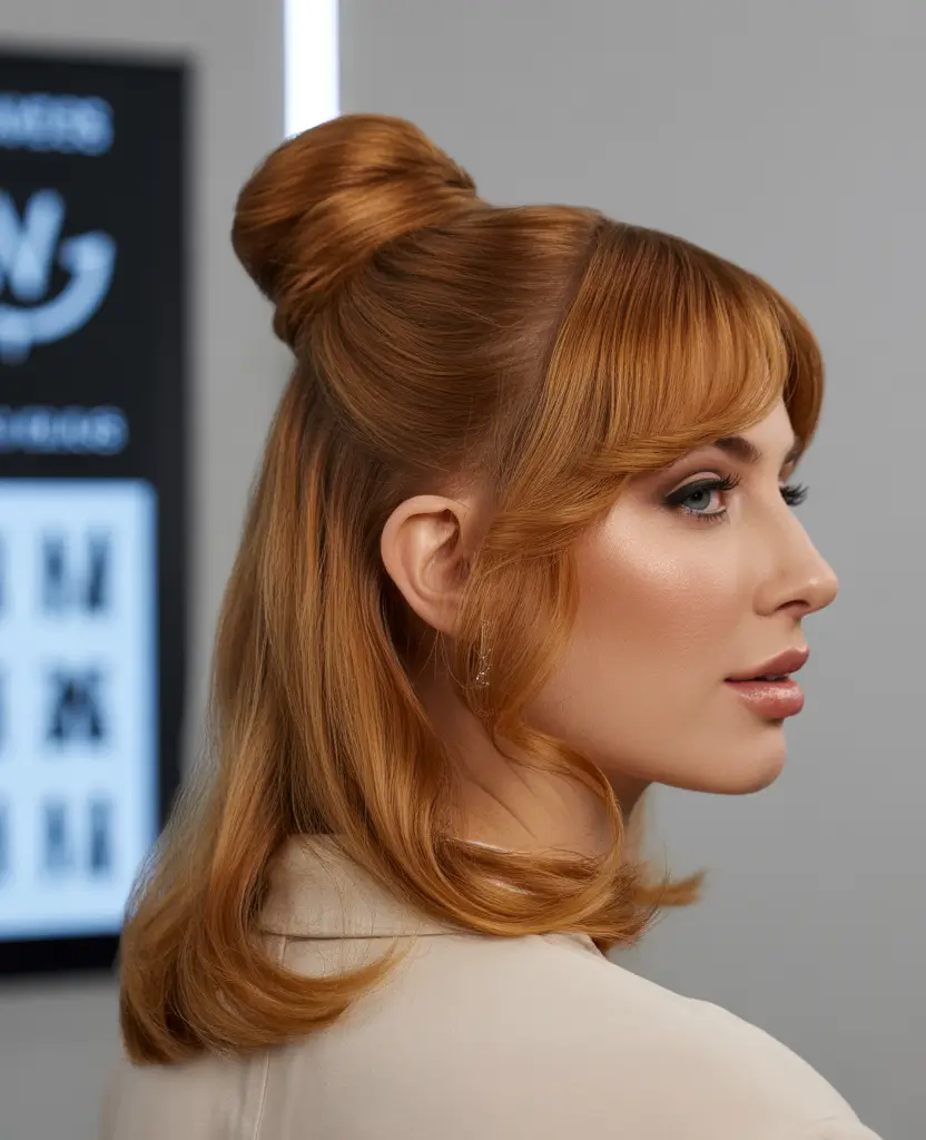 Auburn fall hair color 2025 Half-Up Auburn Elegance