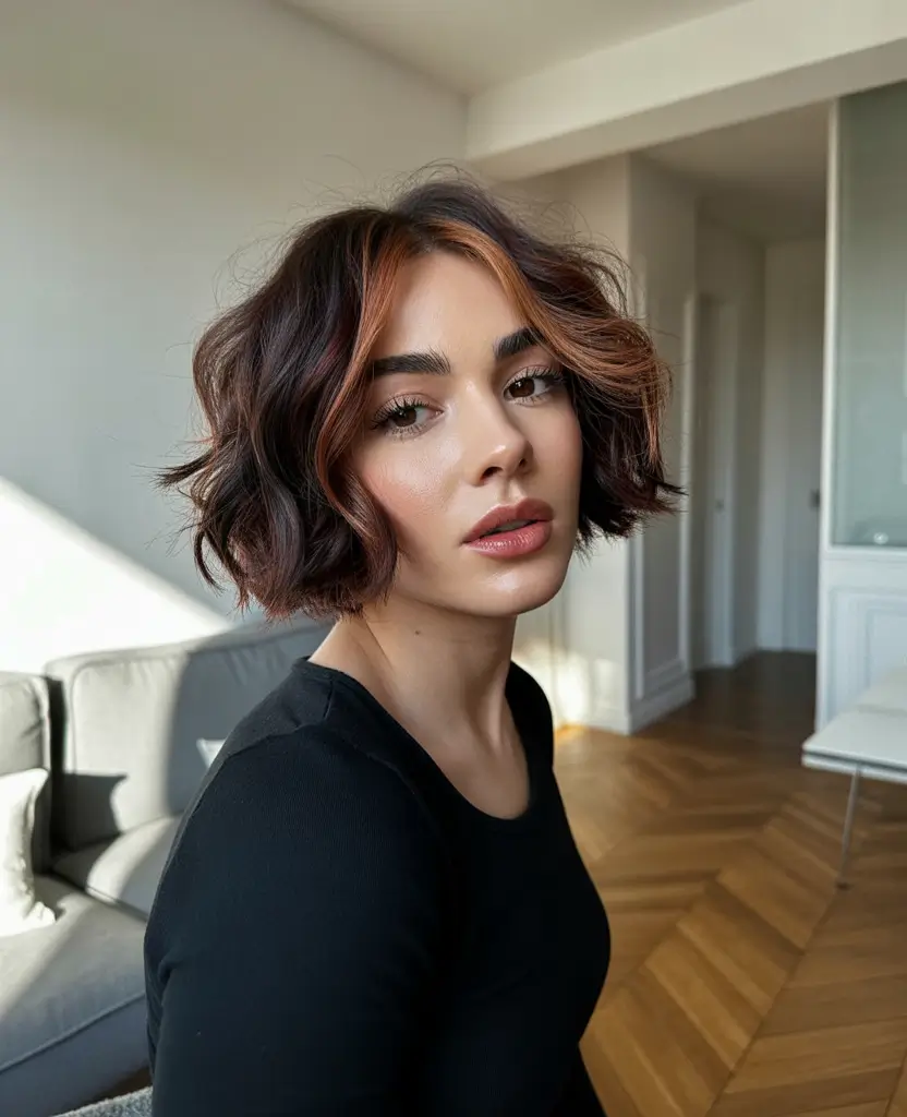 Auburn fall hair color 2025 Textured Auburn Bob with Money Piece