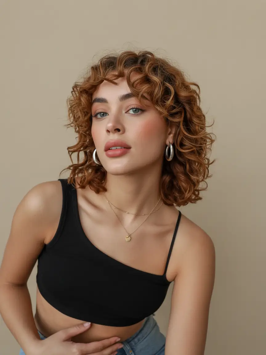 Auburn fall hair color 2025 Curly Auburn Shag