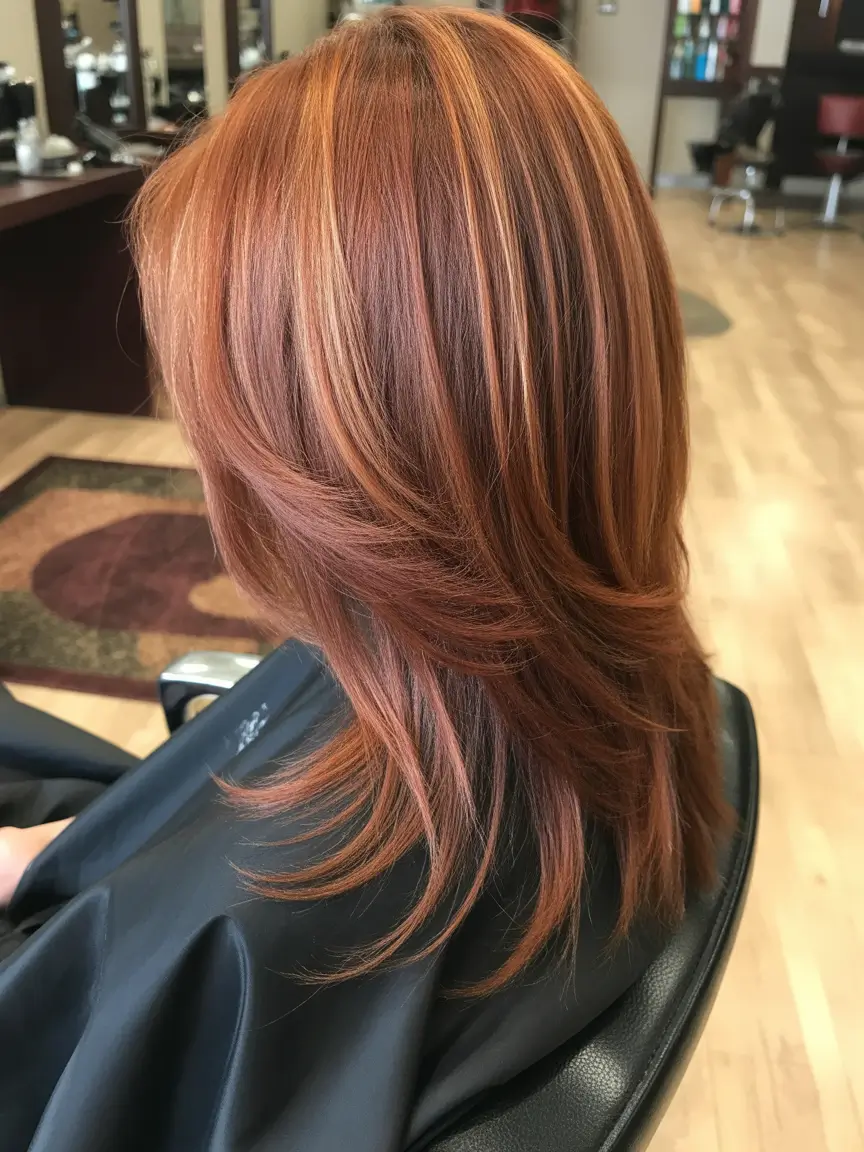Auburn fall hair color 2025 Layered Auburn with Chunky Highlights