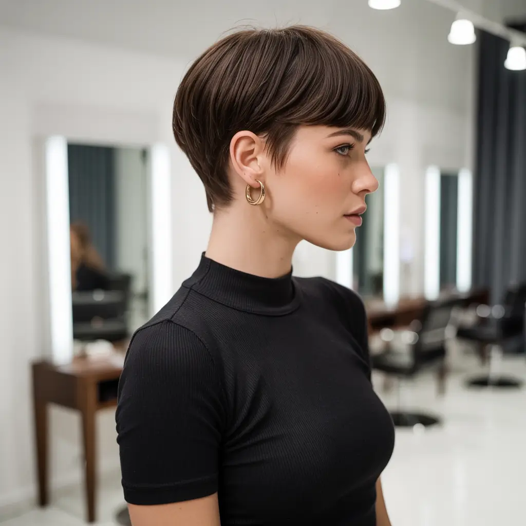 Autumn Haircut Inspiration 2025 Classic Brunette Pixie