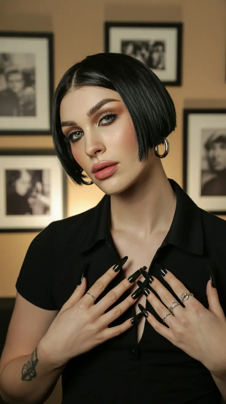 Autumn Haircut Inspiration 2025 Glossy Black Blunt Bob