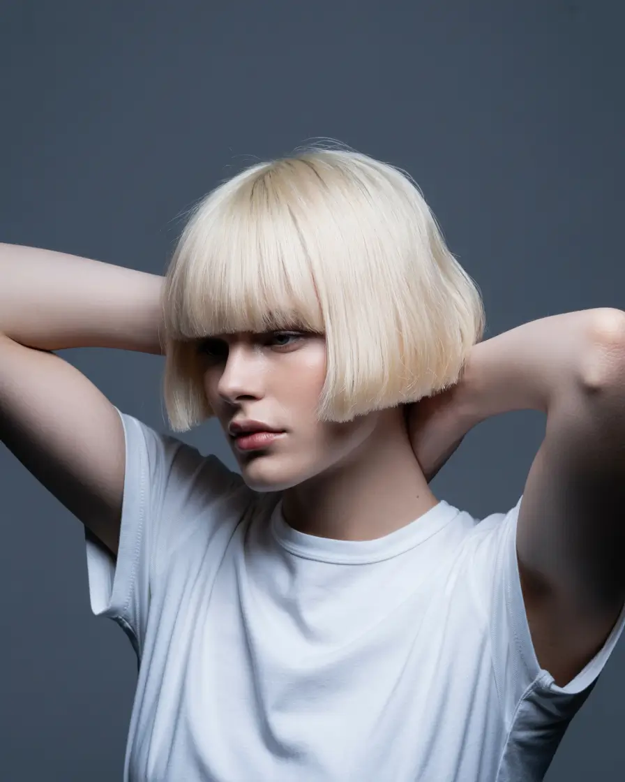 Autumn Haircut Inspiration 2025 Chic Platinum Bob With Precision Bangs