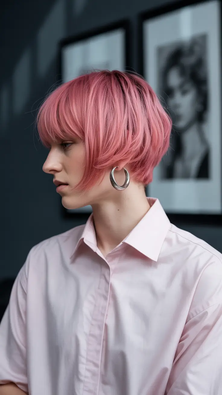 Autumn Haircut Inspiration 2025 Pastel Rose Layered Pixie-Bob