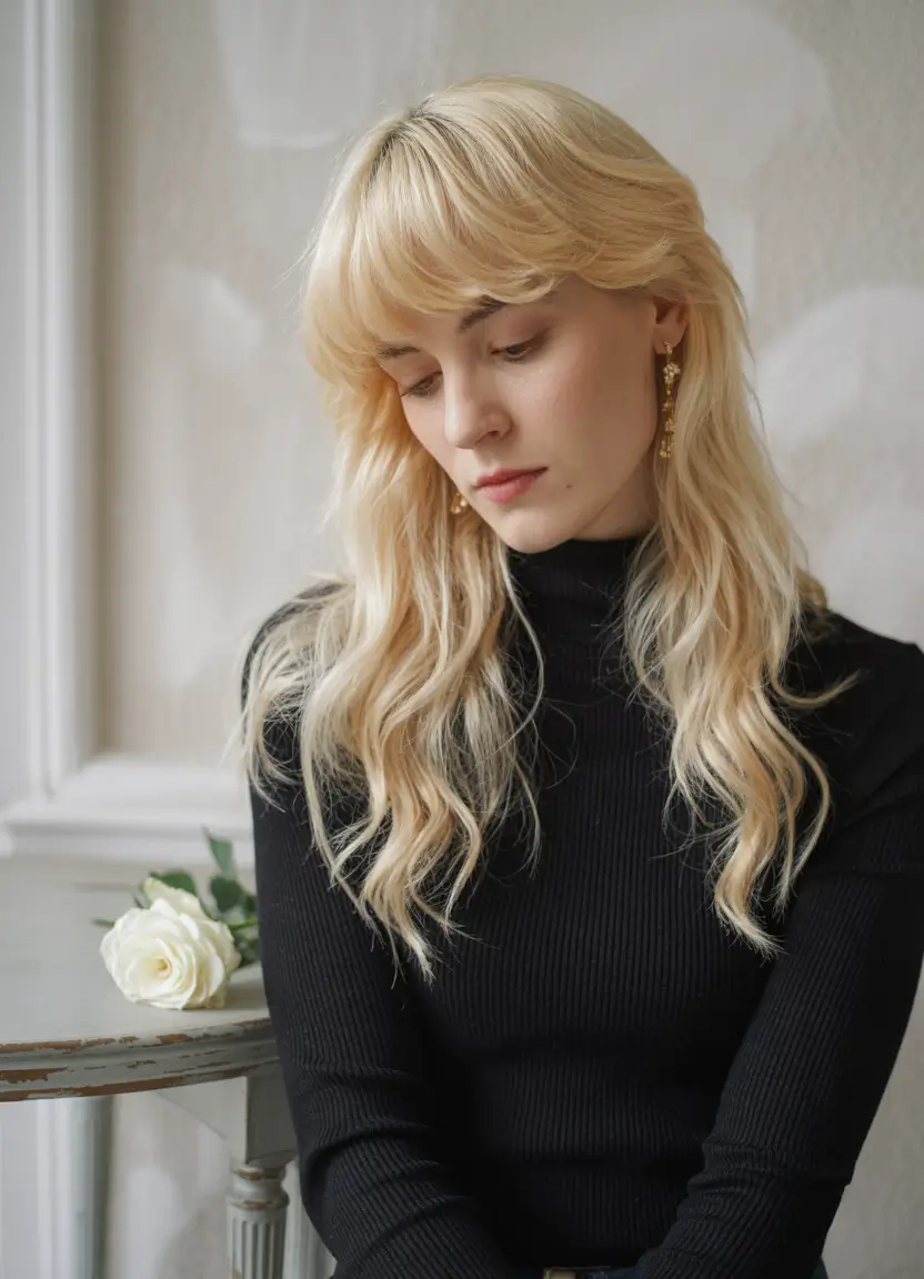 Autumn Haircut Inspiration 2025 Soft Blonde Waves With Curtain Bangs