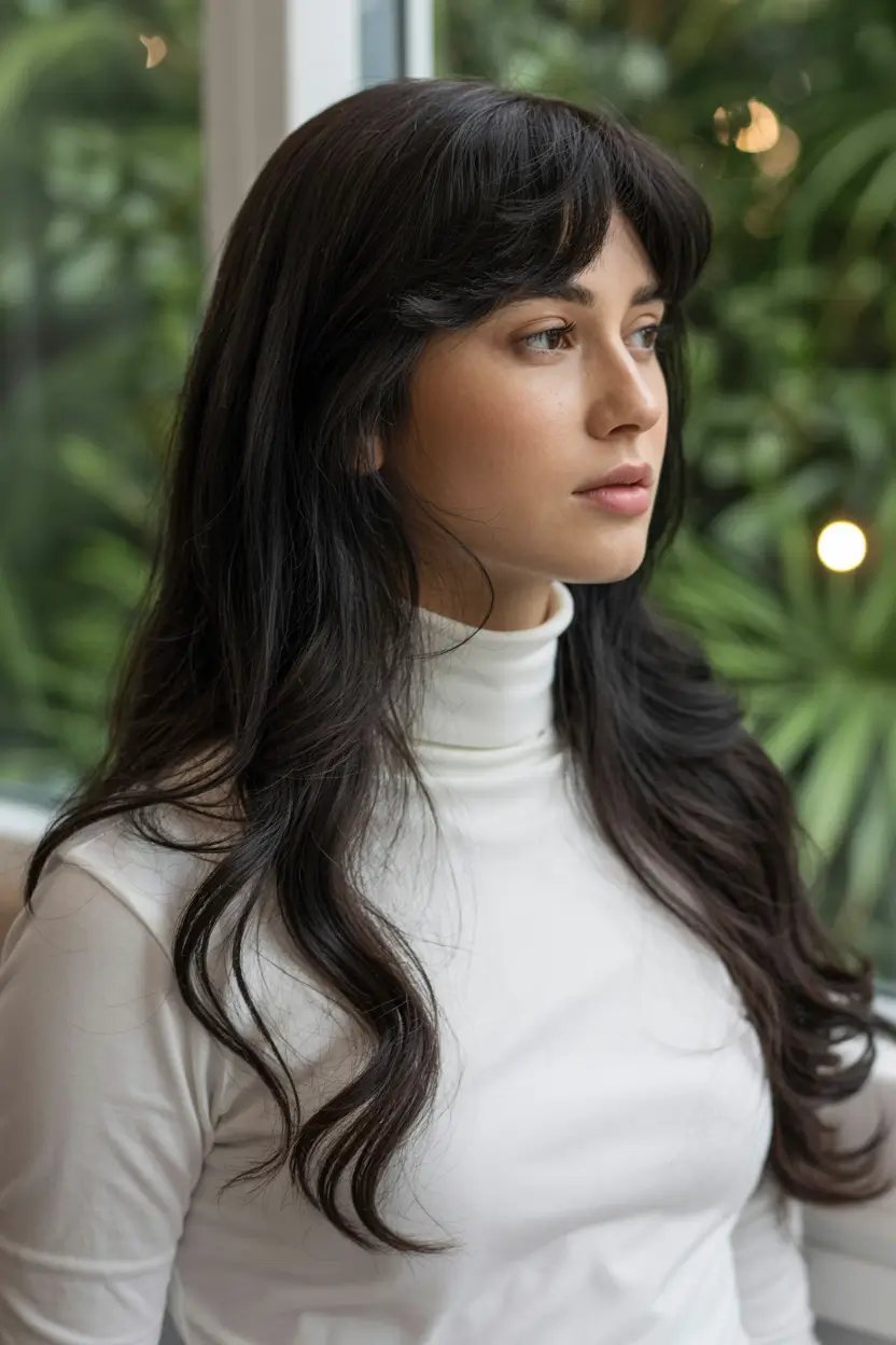 Autumn Haircut Inspiration 2025 Glossy Brunette with Curtain Bangs