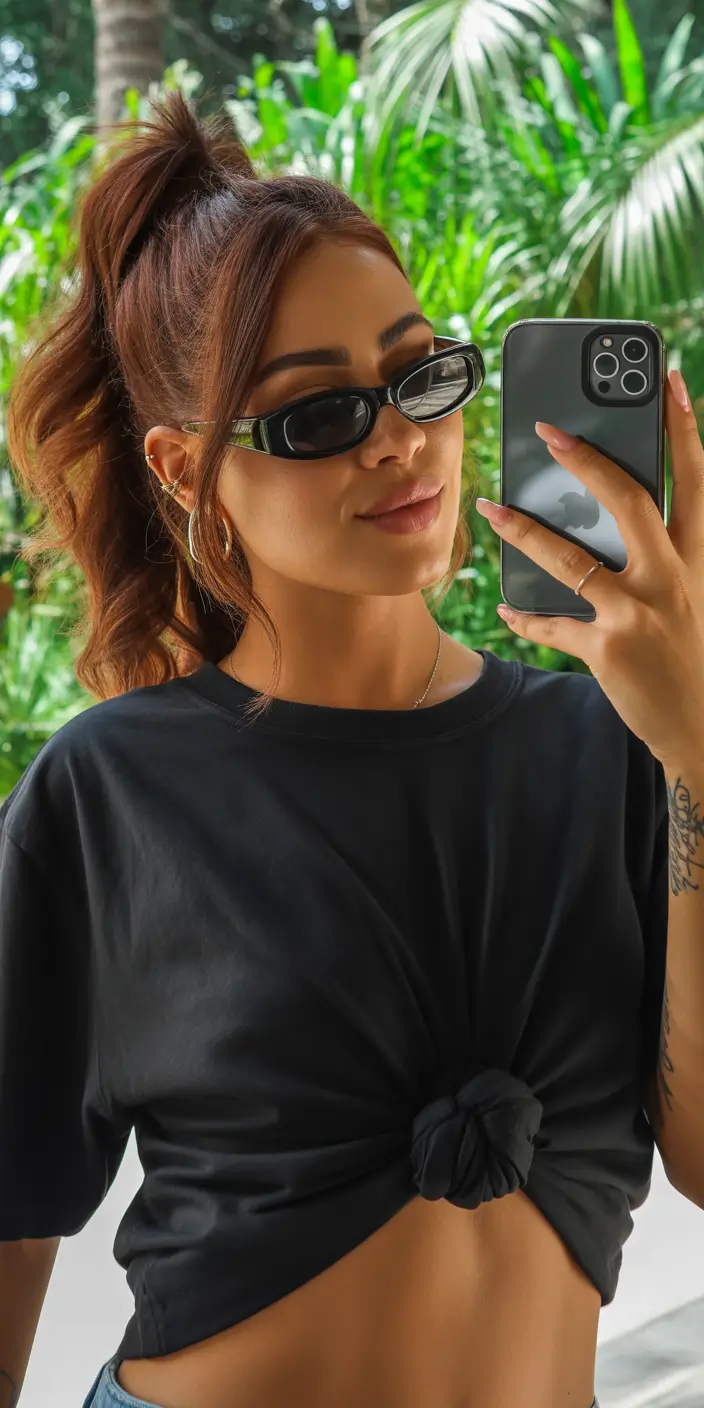 Chestnut brown fall hair color 2025 Playful Ponytail with Golden Chestnut