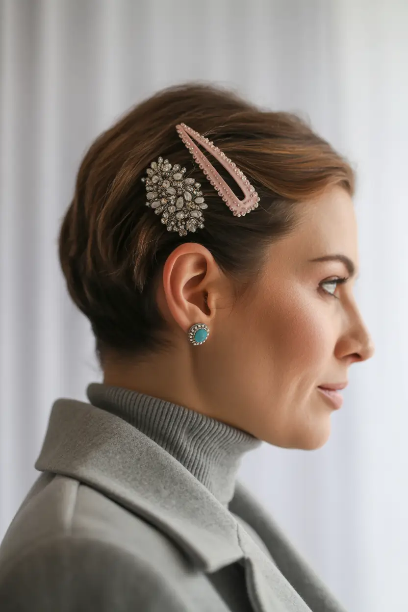 cute fall hairstyles Polished Pixie with Statement Clips