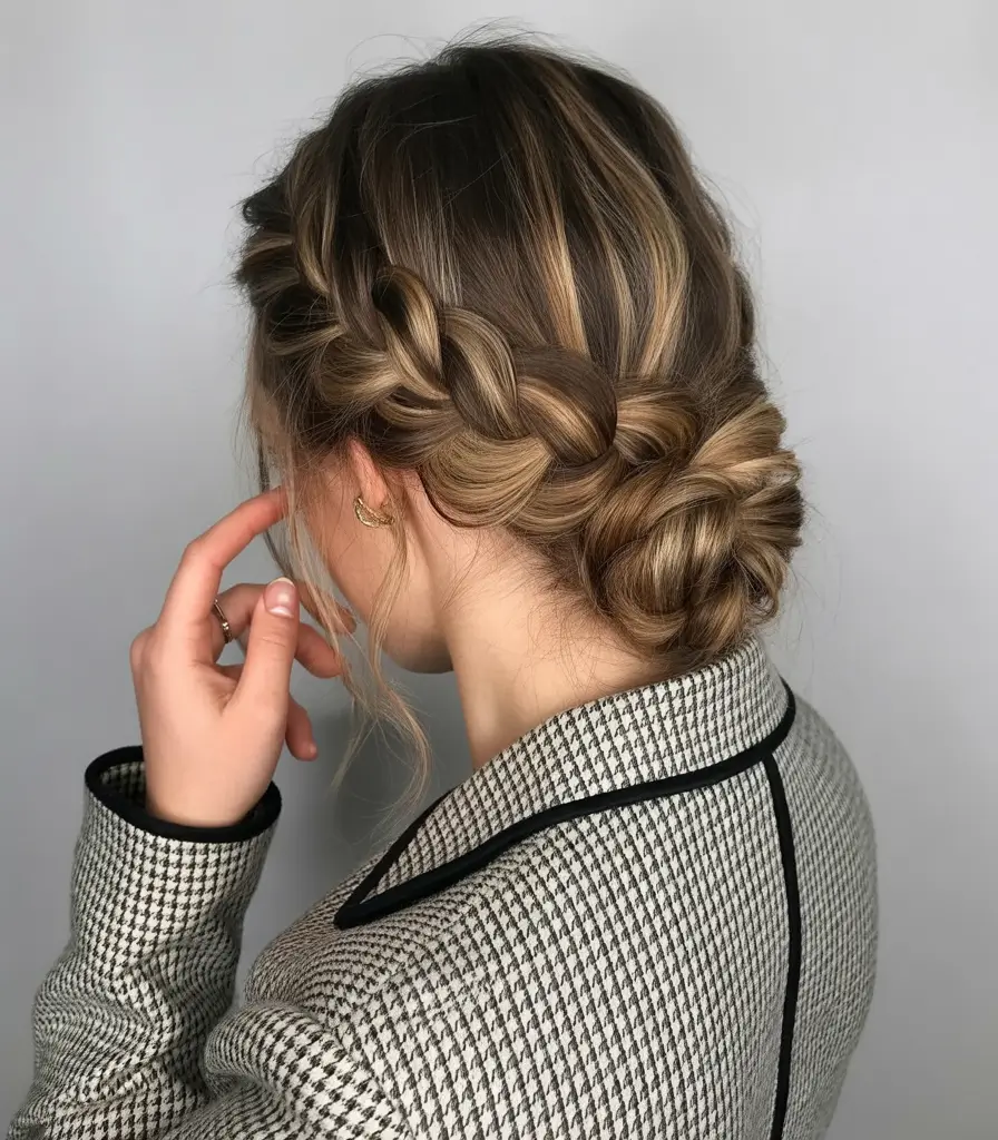 cute fall hairstyles Crown Braid Low Twist