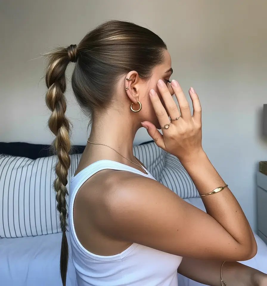 cute fall hairstyles Bubble Braid Ponytail with Sleek Finish