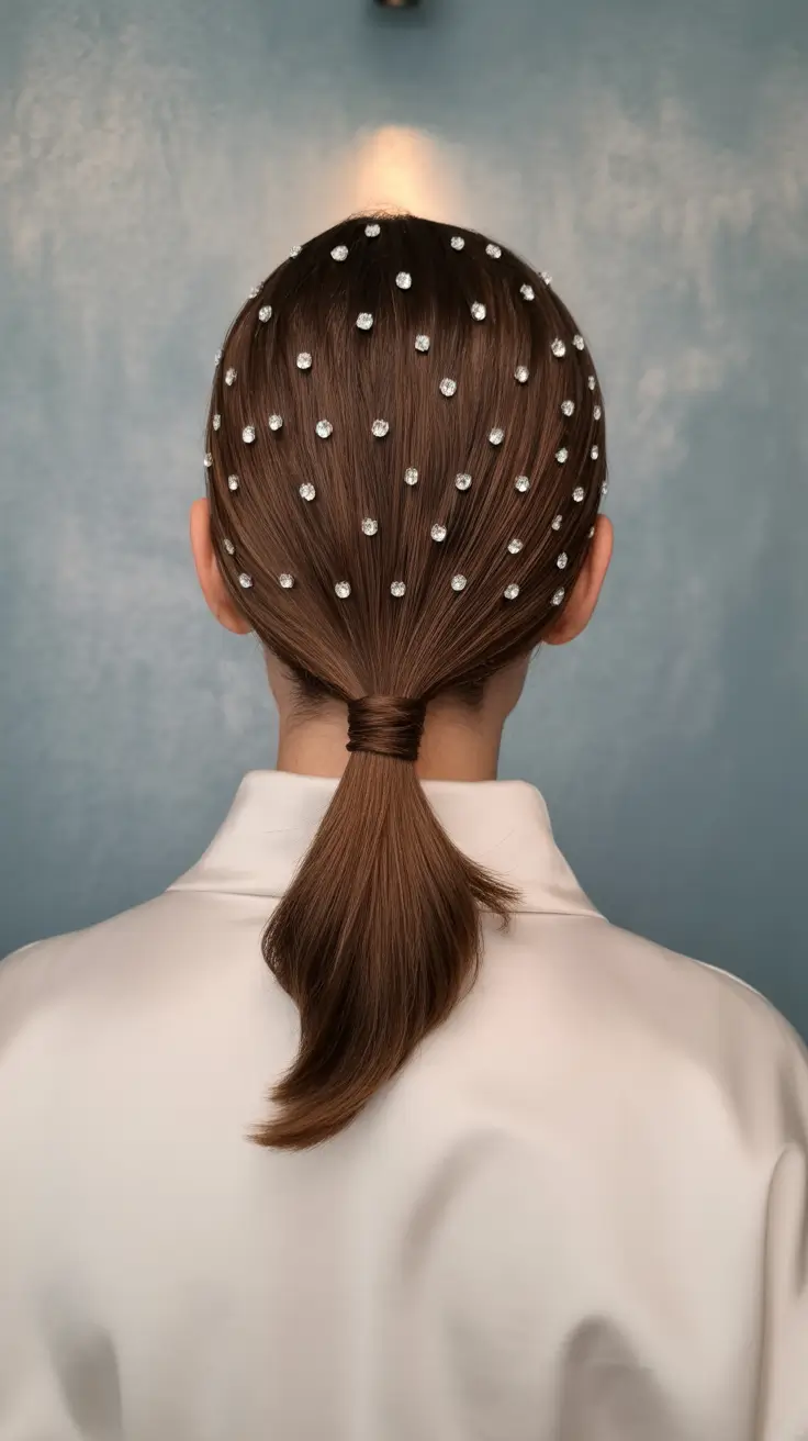 cute fall hairstyles Diamond-Dusted Low Ponytail