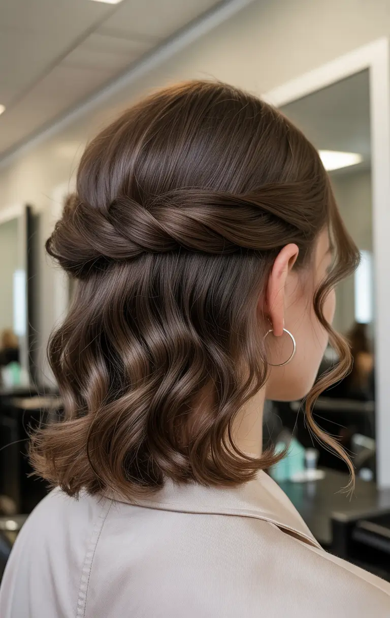 cute fall hairstyles Twisted Half-Up Waves for Shoulder-Length Hair