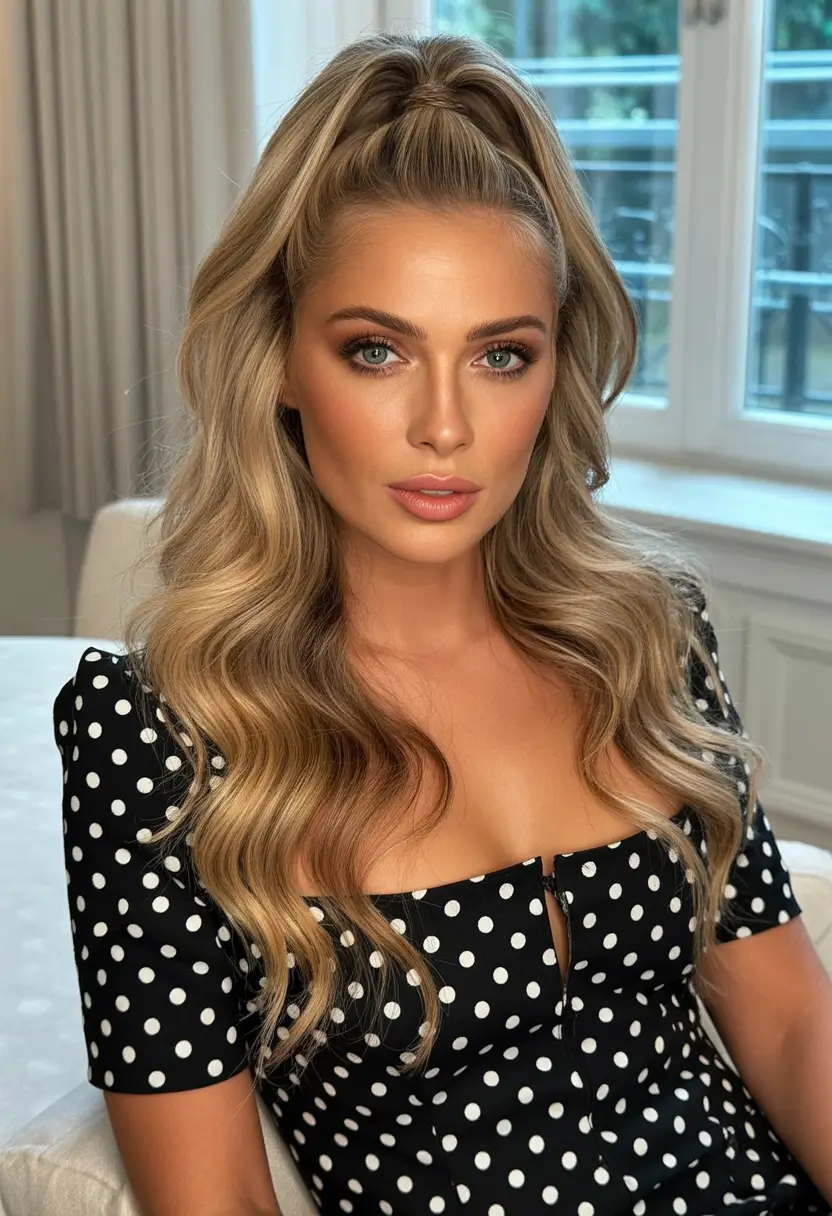 cute fall hairstyles Half-Up Voluminous Ponytail with Cascading Waves