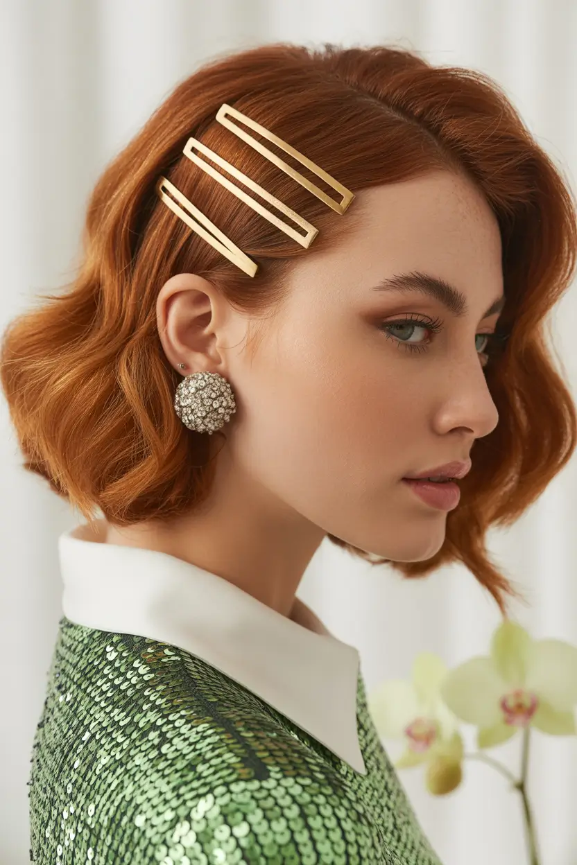 cute fall hairstyles Retro Waves with Golden Clips