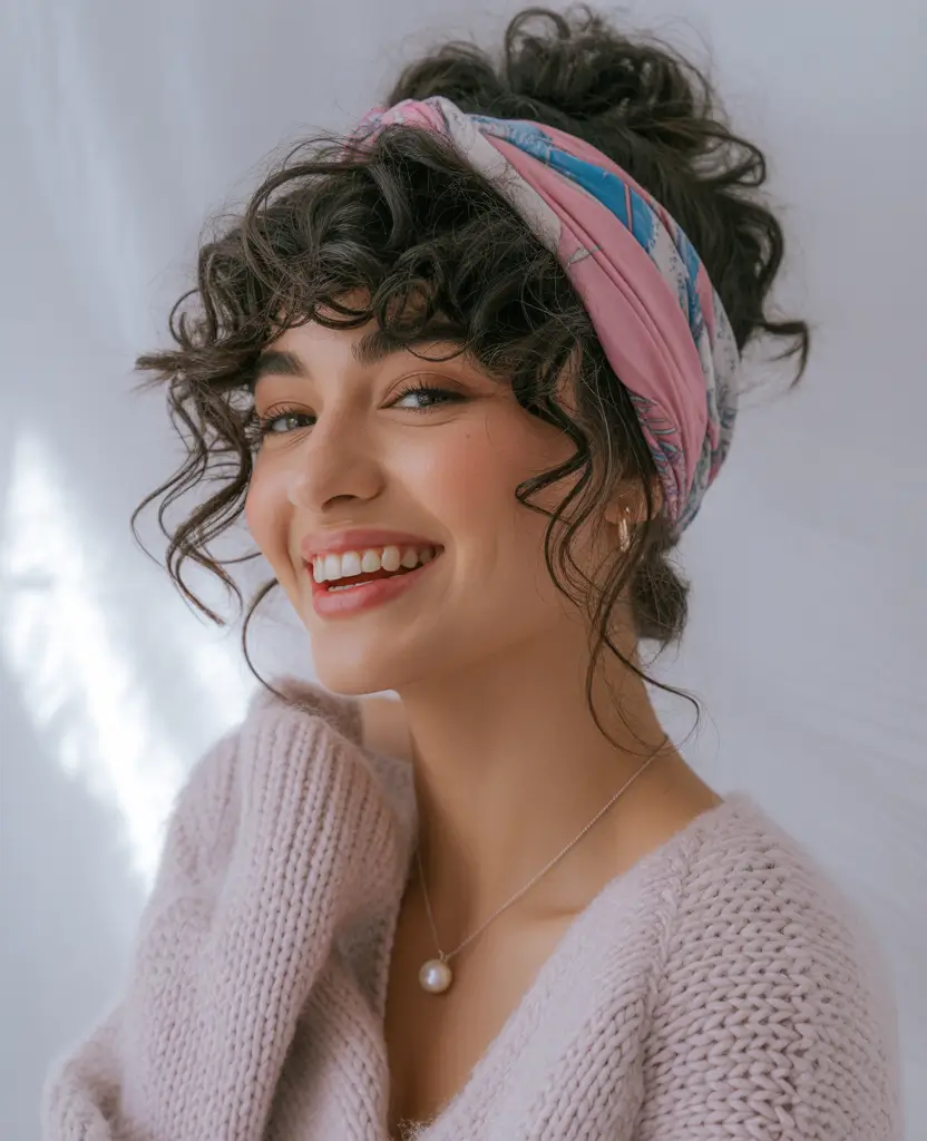 cute fall hairstyles Messy Curls & Headband Magic