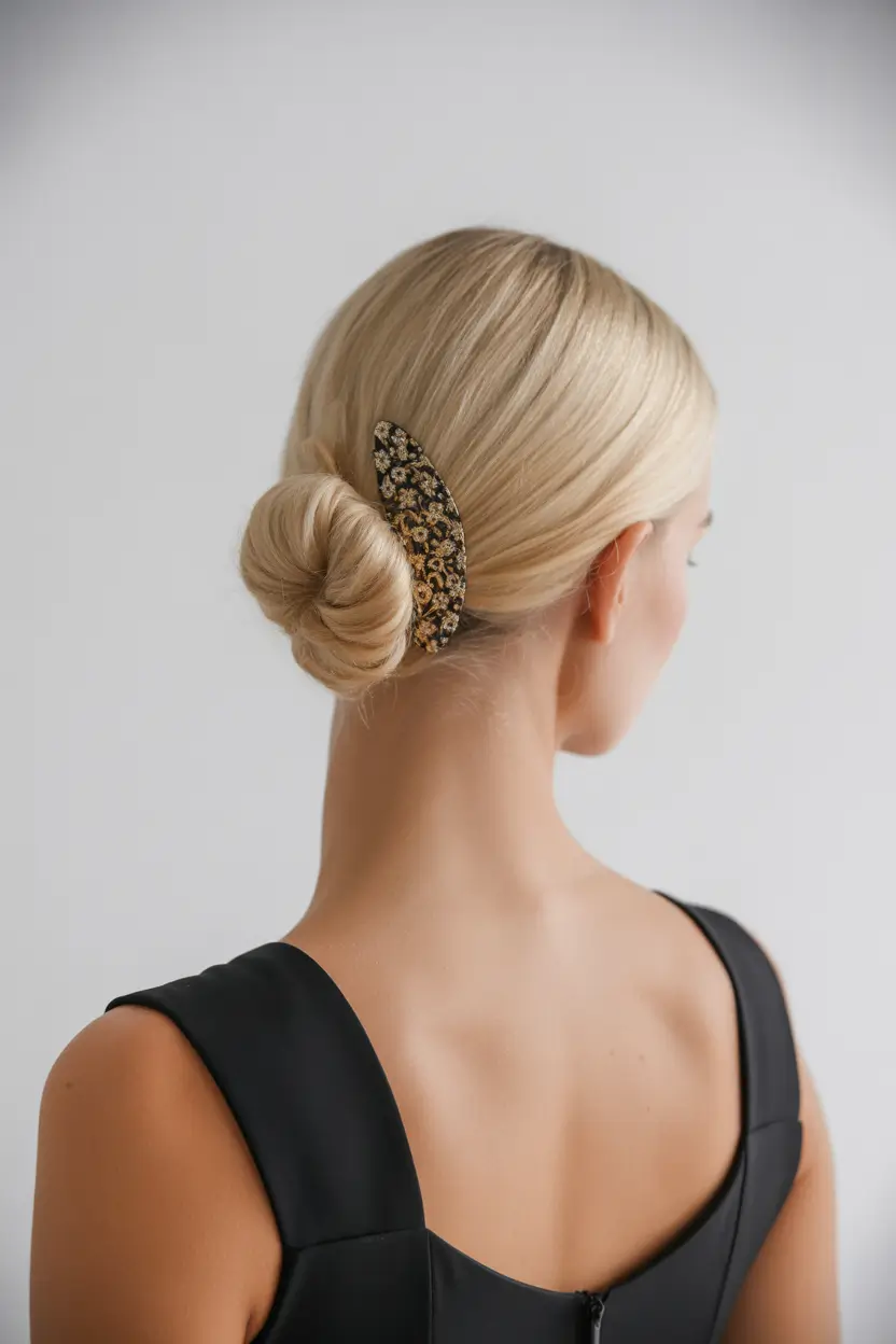 cute fall hairstyles Low Twisted Bun with Embellished Clip