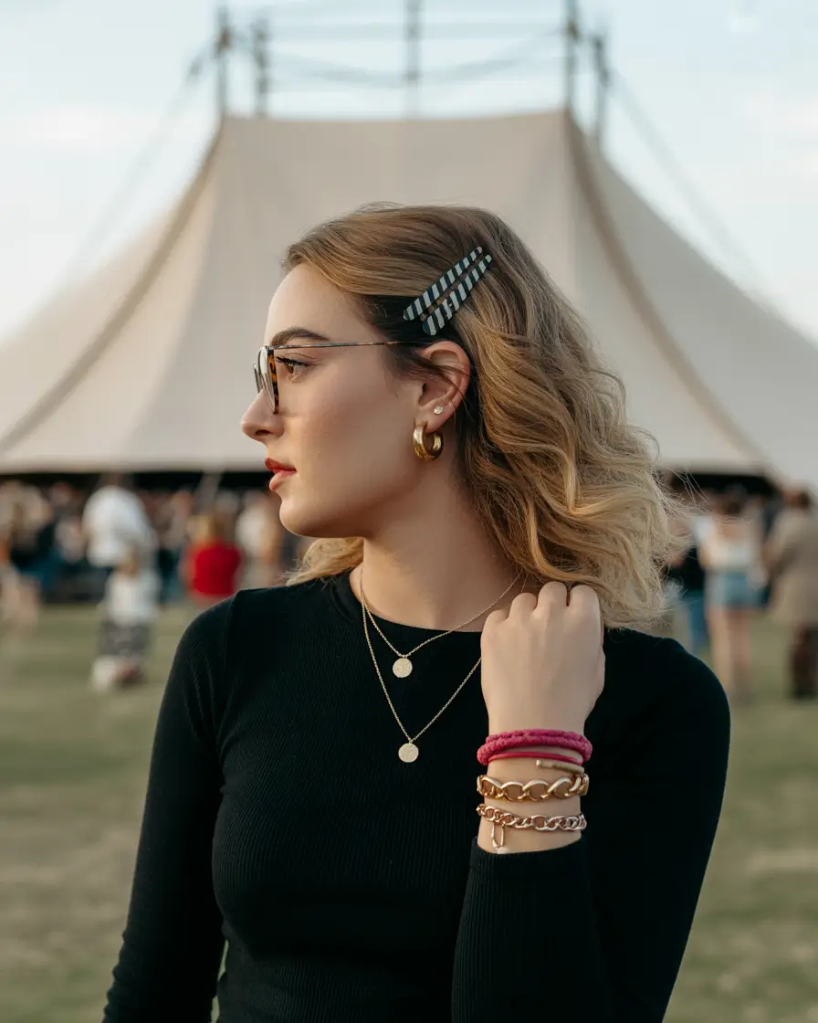 cute fall hairstyles Loose Waves + Striped Snap Clips