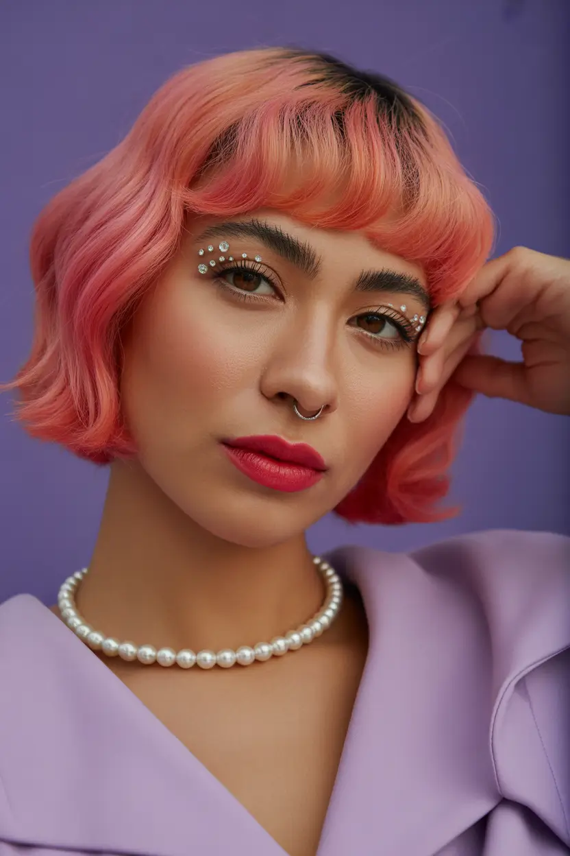 Fall Hair Colors for Warm Skin Electric Peach Bob with Micro Fringe