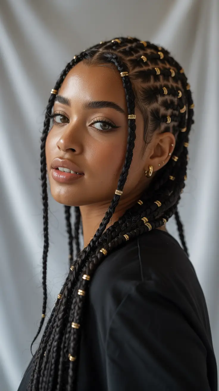 Fall hairstyle black women 2025 Golden Accented Tribal Braids