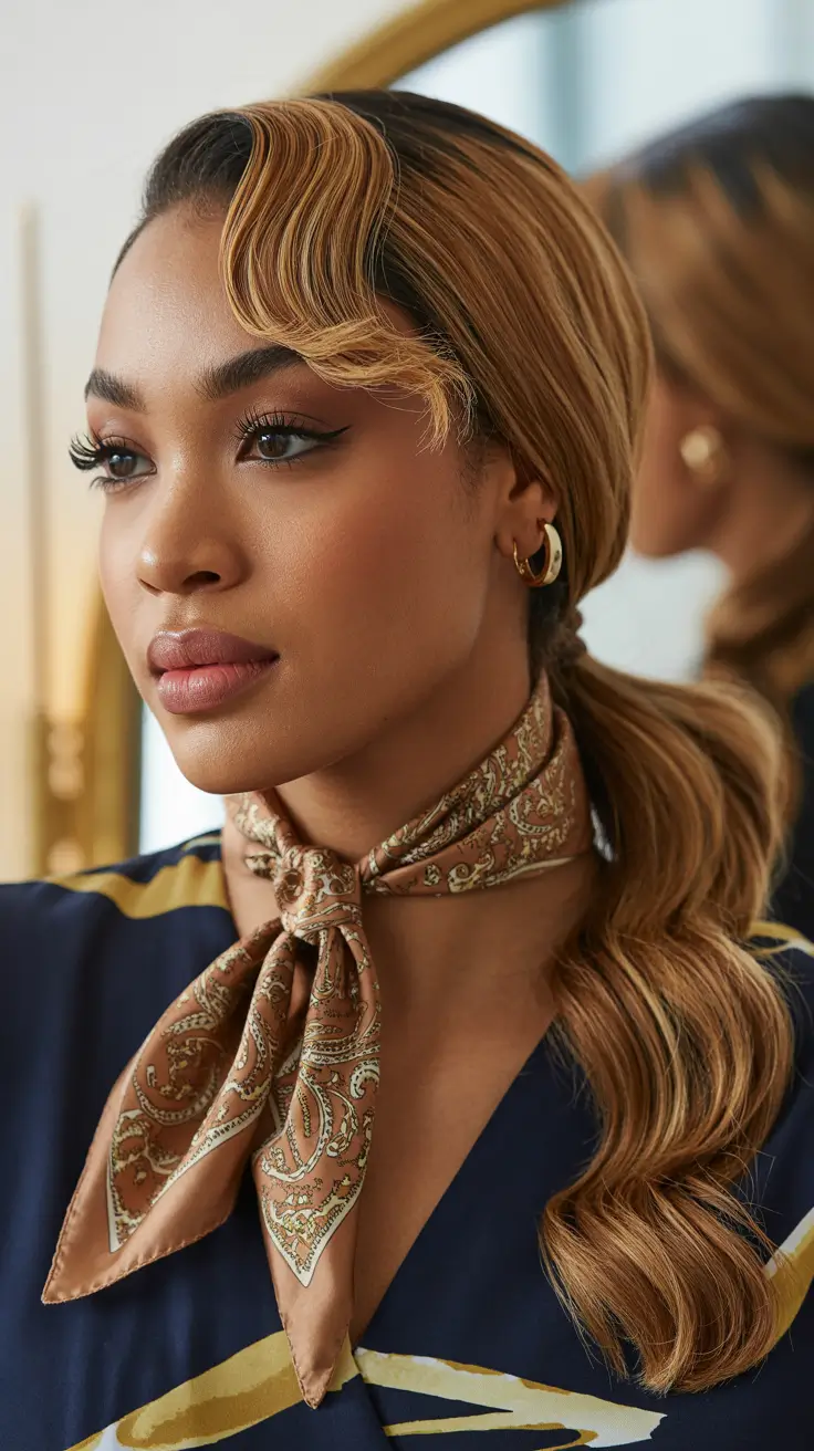 Fall hairstyle black women 2025 Retro Waves with Sculpted Bang