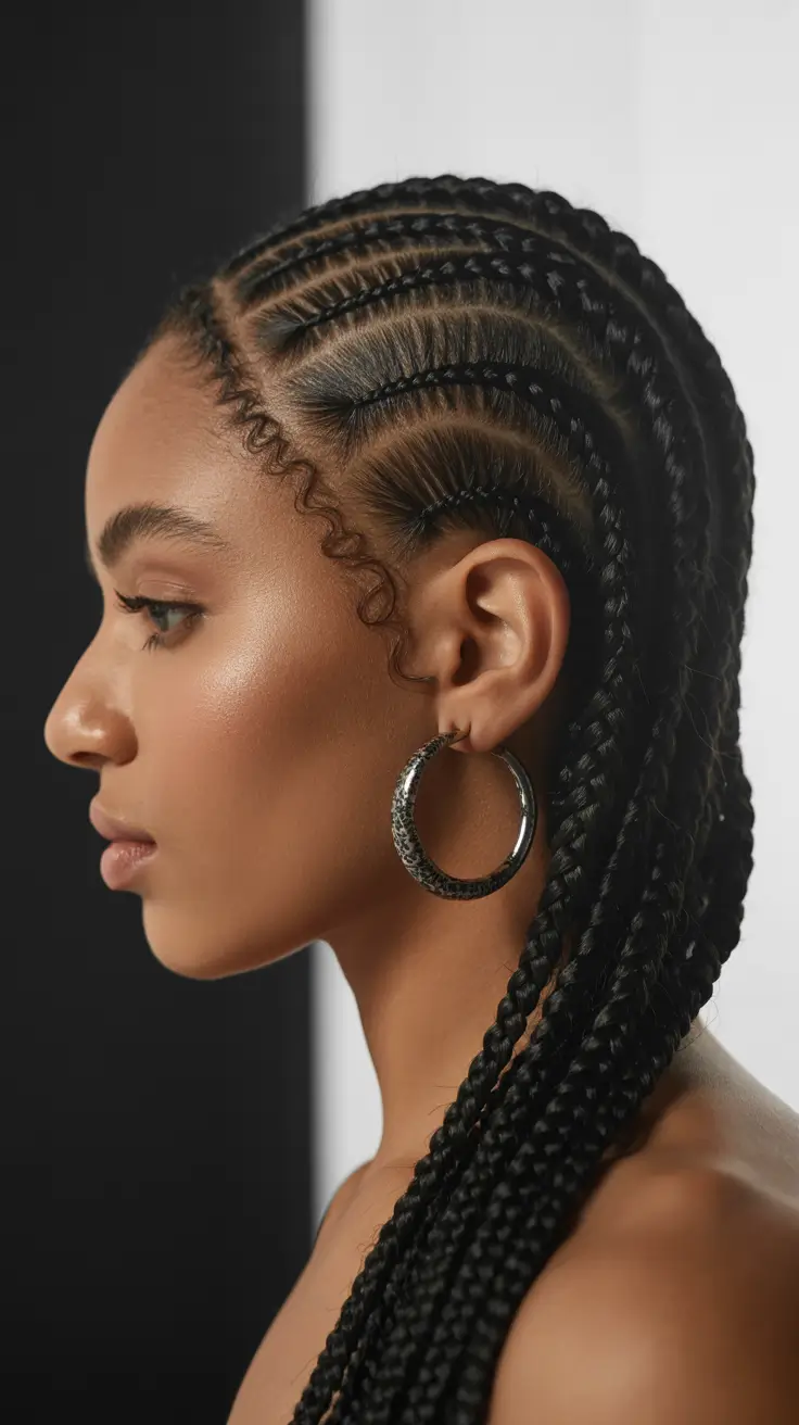 Fall hairstyle black women 2025 Clean Cornrow Flow