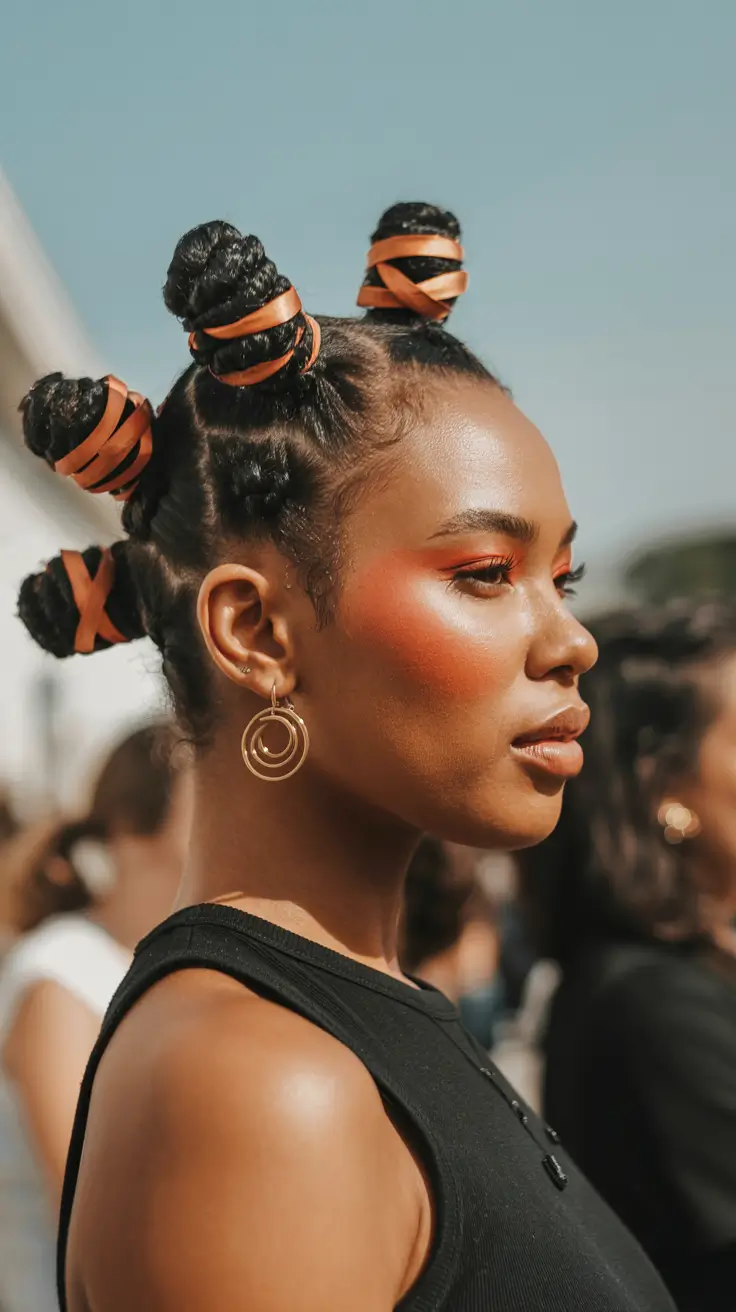 Fall hairstyle black women 2025 Ribbon Wrapped Bantu Knots
