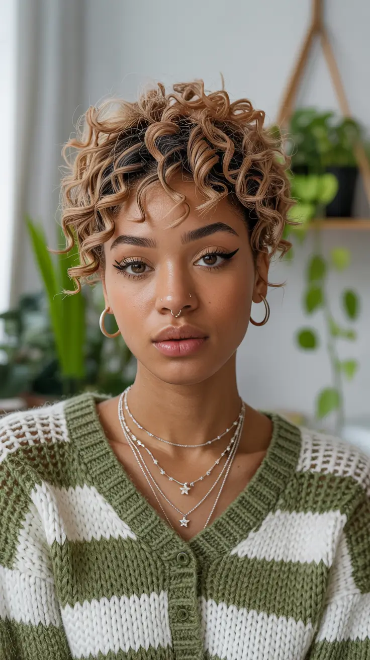 Fall hairstyle black women Golden Curl Pixie