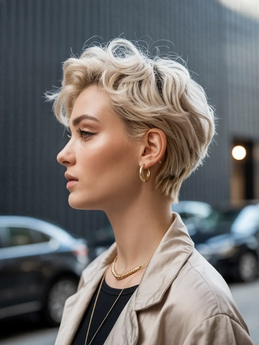 Popular fall haircuts Platinum Tousled Pixie
