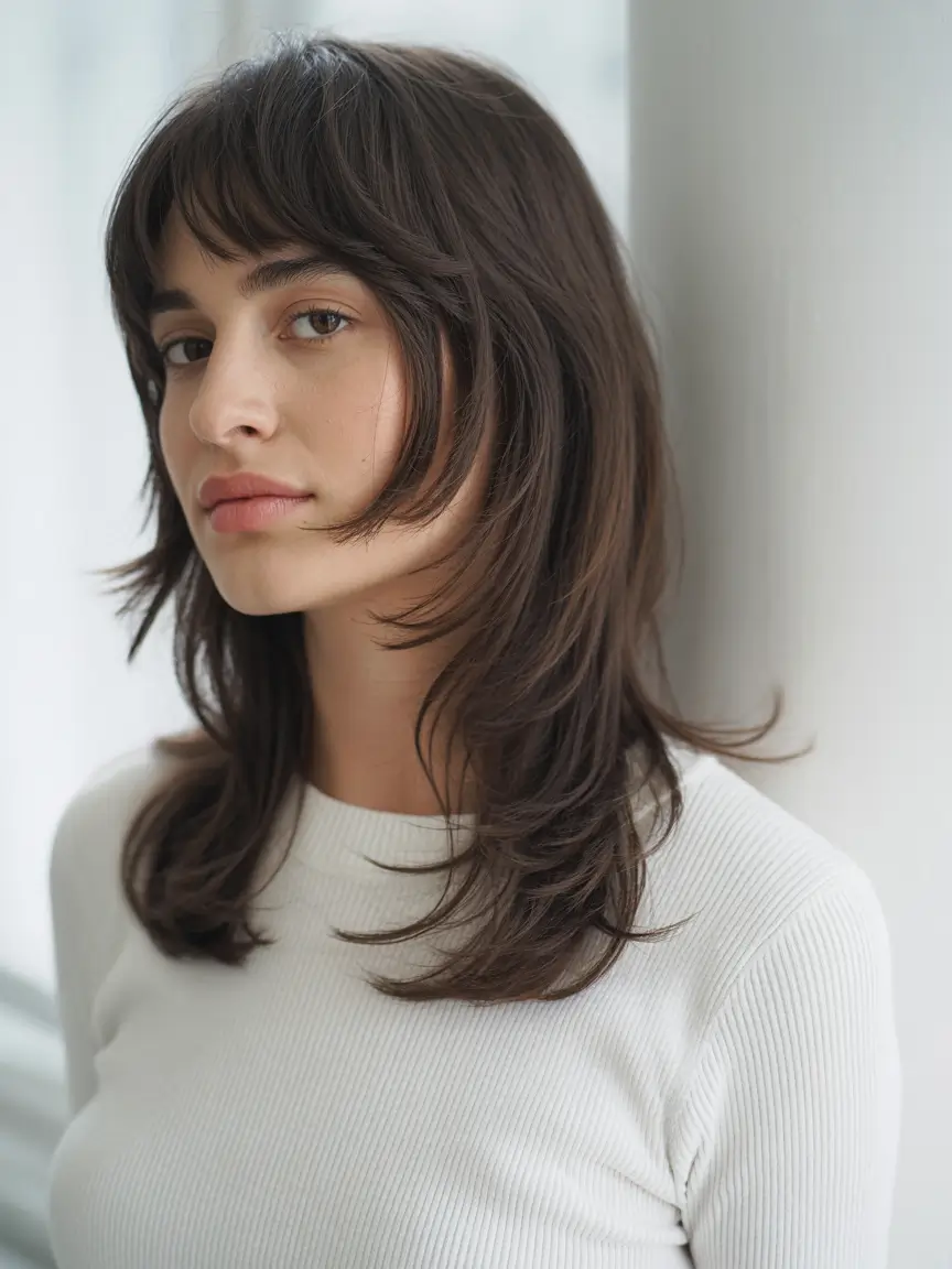 Popular fall haircuts Layered Shag with Bangs