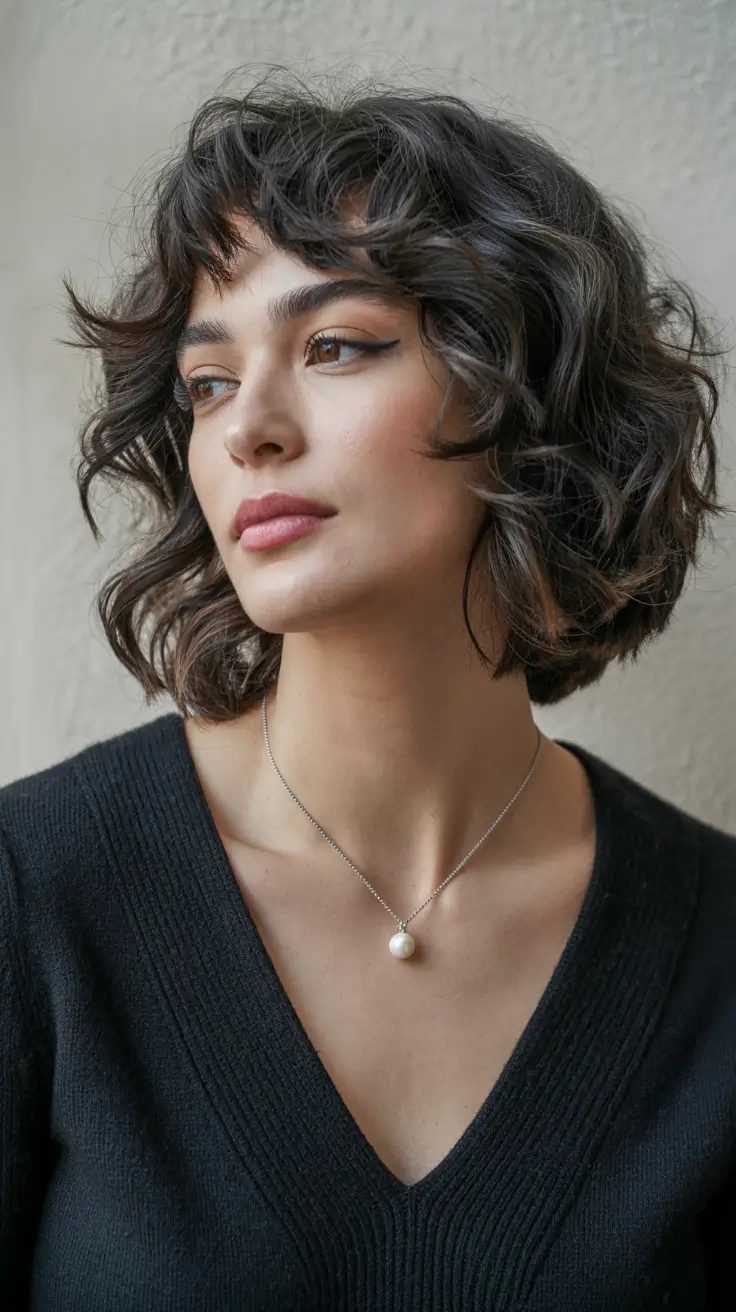 Popular fall haircuts Textured Bob with Soft Micro Bangs