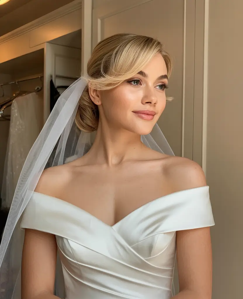 fall wedding hairstyles Classic Bride With a Soft-Side Sweep and Veil