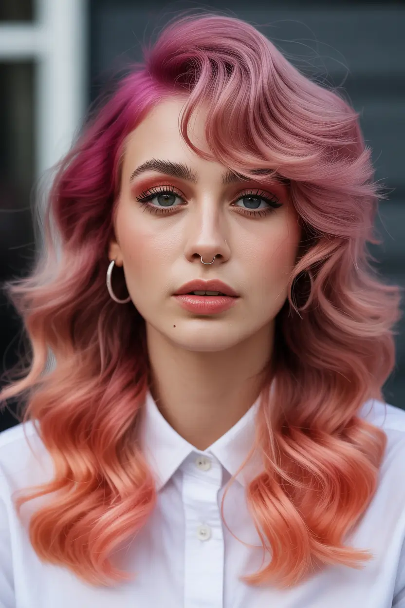 Fall Hair Colors for Cool Skin Copper-Peach Gradient with Bold Waves