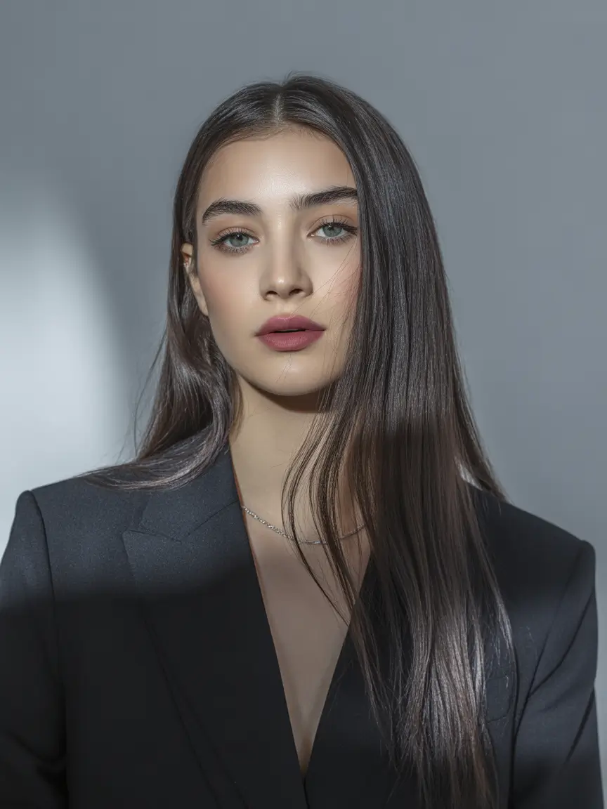 Fall Hair Colors for Cool Skin Inky Midnight Shine with Sleek Glass Hair