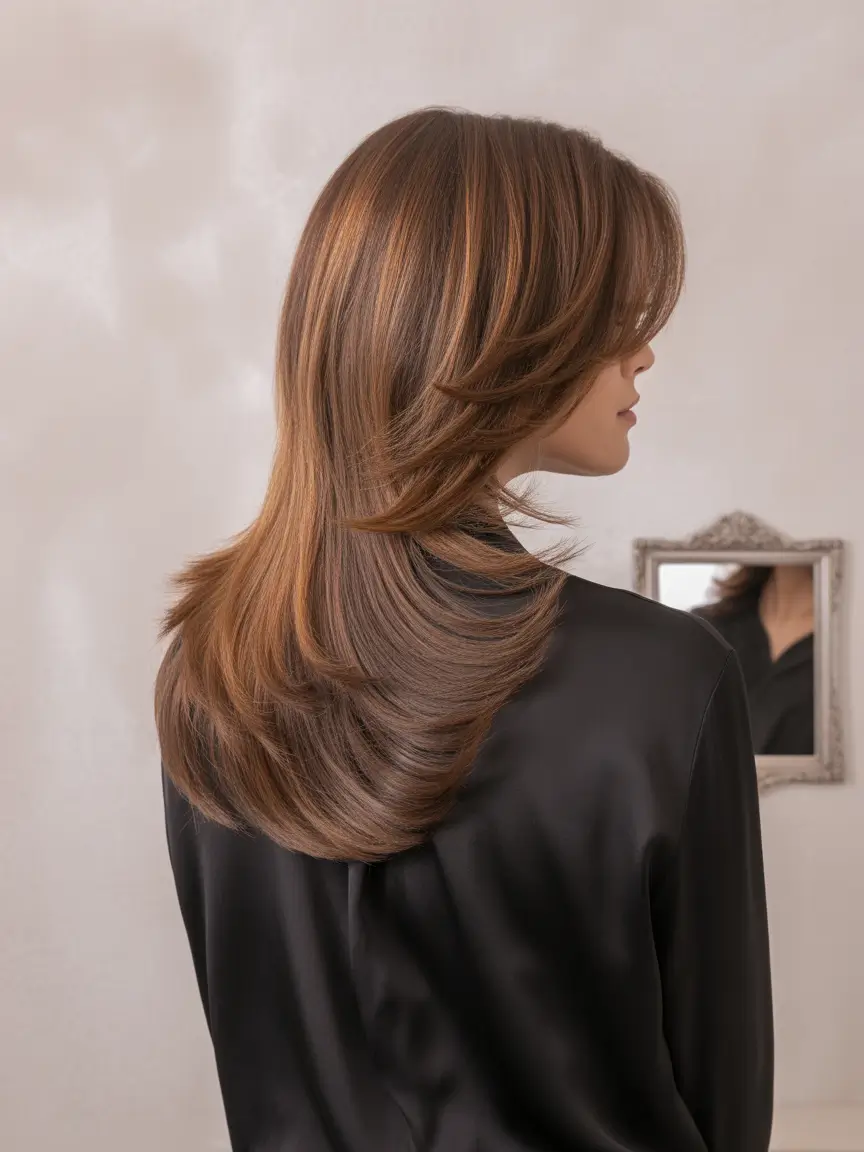 Fall Hair Colors for Cool Skin Classic Medium Chestnut with Flipped-Out Layers