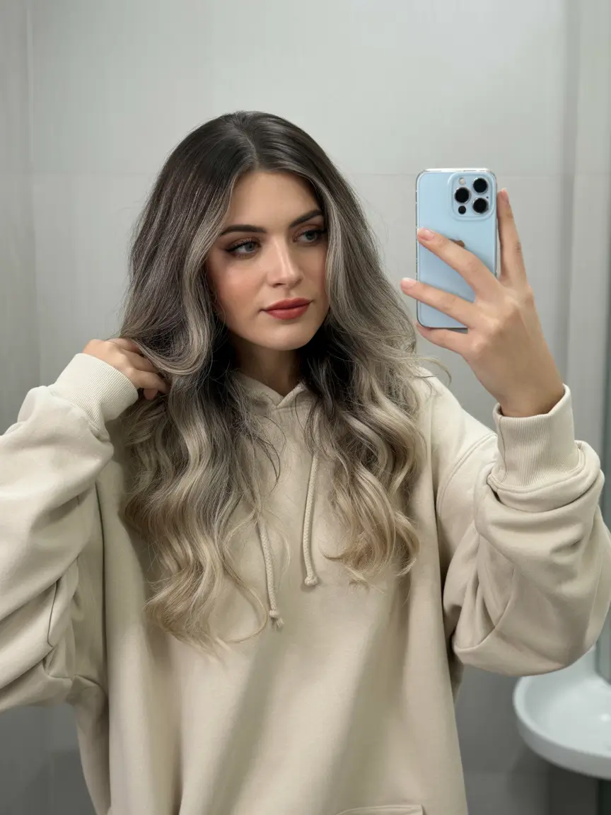 Fall Hair Colors for Cool Skin Ash-to-Silver Balayage with Shadow Roots