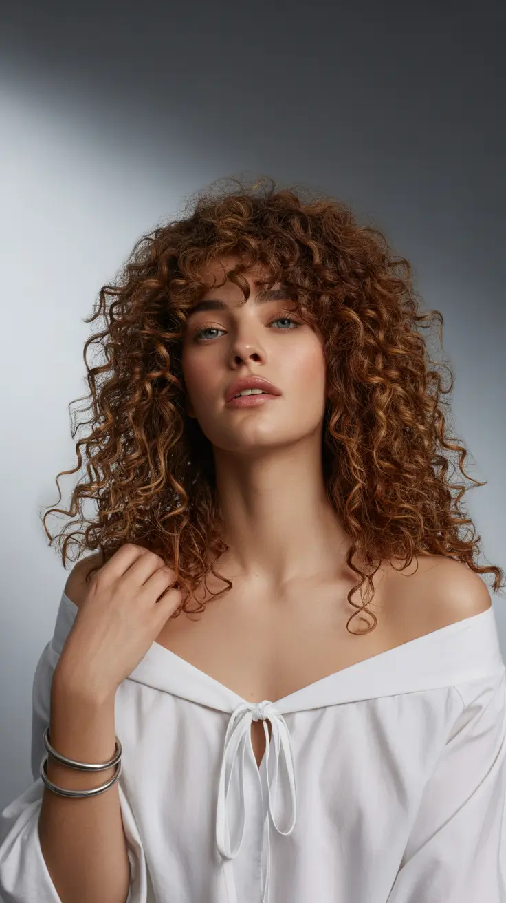 warm fall hair color 2025 Spiced Brunette Ringlets