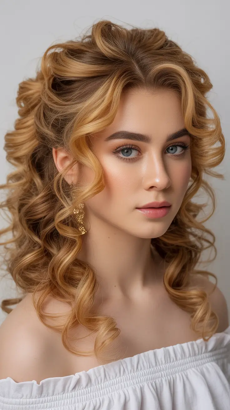 warm fall hair color 2025 Golden Blonde Glamour Curls