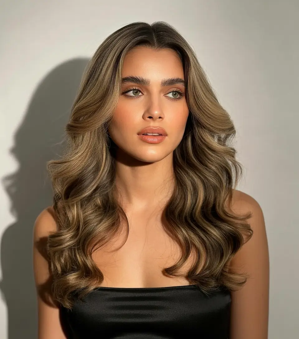 Warm fall hair color 2025 Glossy Blonde Brunette Waves