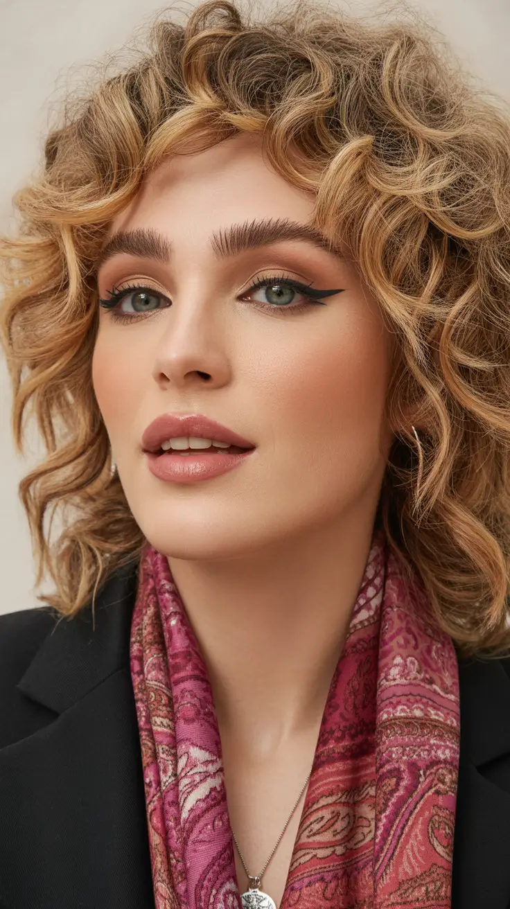 Warm fall hair color 2025 Golden Caramel Bob with Defined Curls