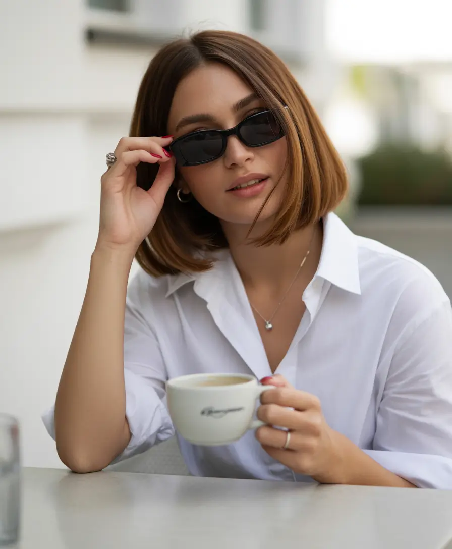 warm fall hair color 2025 Polished Chestnut Bob